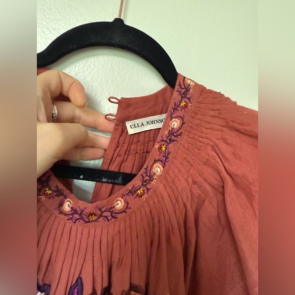 Ulla Johnson linen blend embroidered crochet midi flutter cap sleeves Sundress - Picture 10 of 13